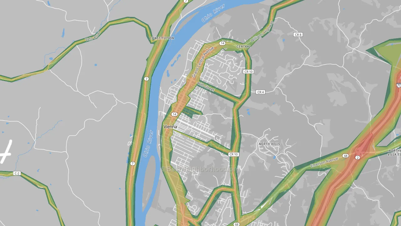 26105, WV Map of Noise Levels in 26105