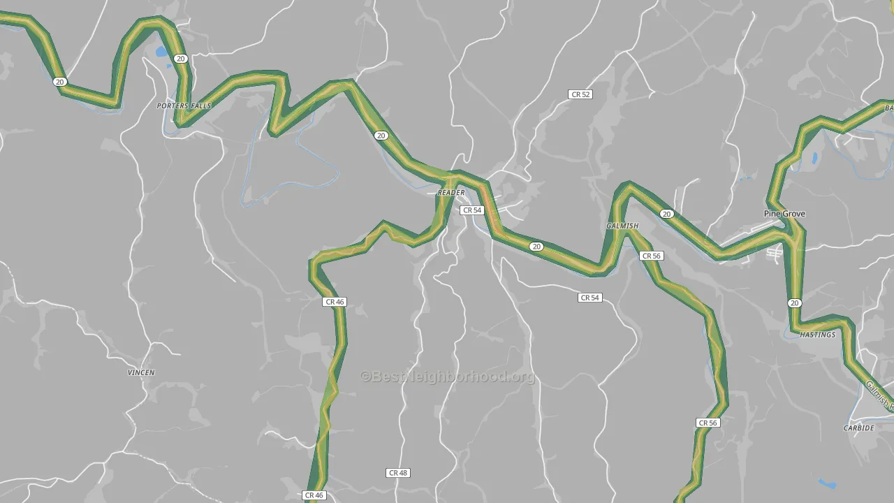 26167, WV Map of Noise Levels in 26167
