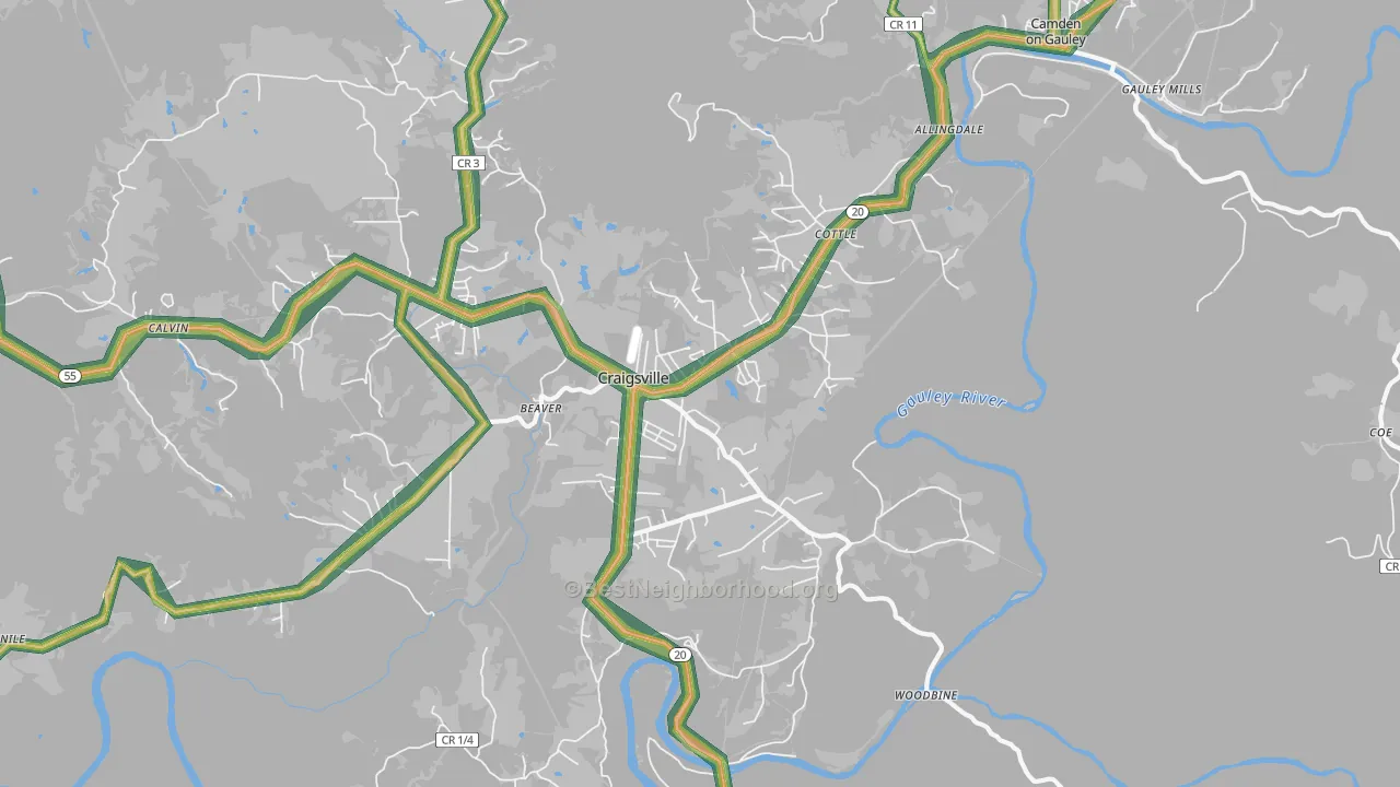 26205, WV Map of Noise Levels in 26205