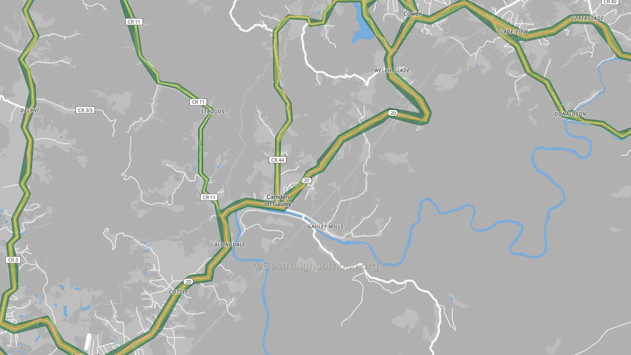 26208, WV Map of Noise Levels in 26208