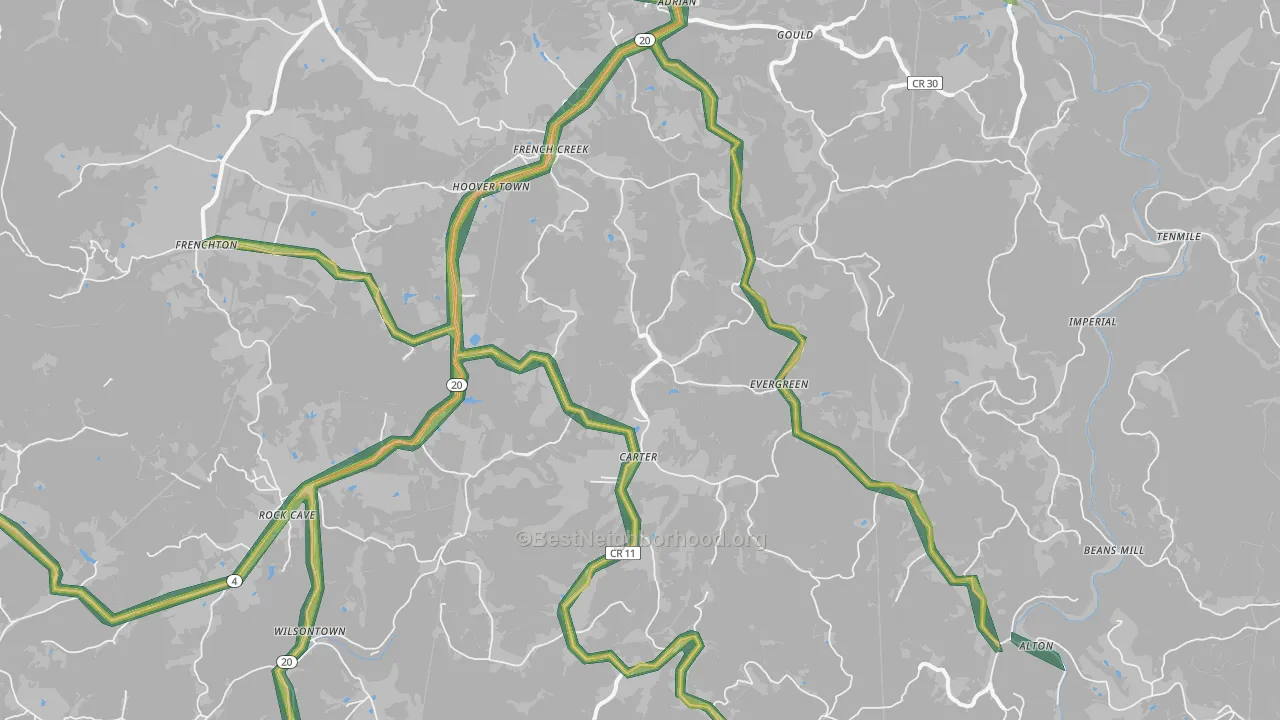 26218, WV Map of Noise Levels in 26218