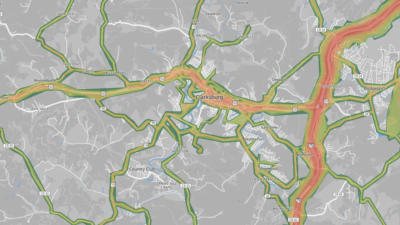 26301, WV Map of Noise Levels in 26301