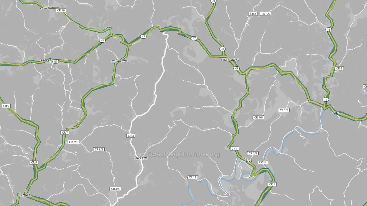 26342, WV Map of Noise Levels in 26342