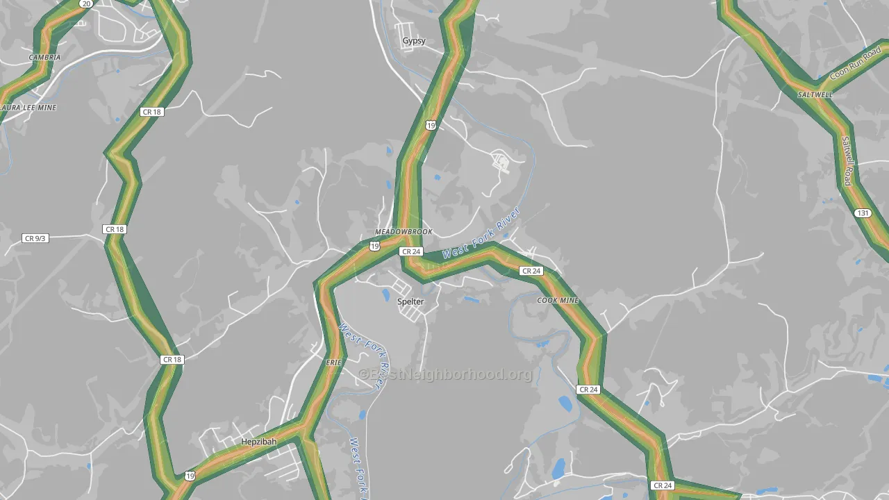 26404, WV Map of Noise Levels in 26404