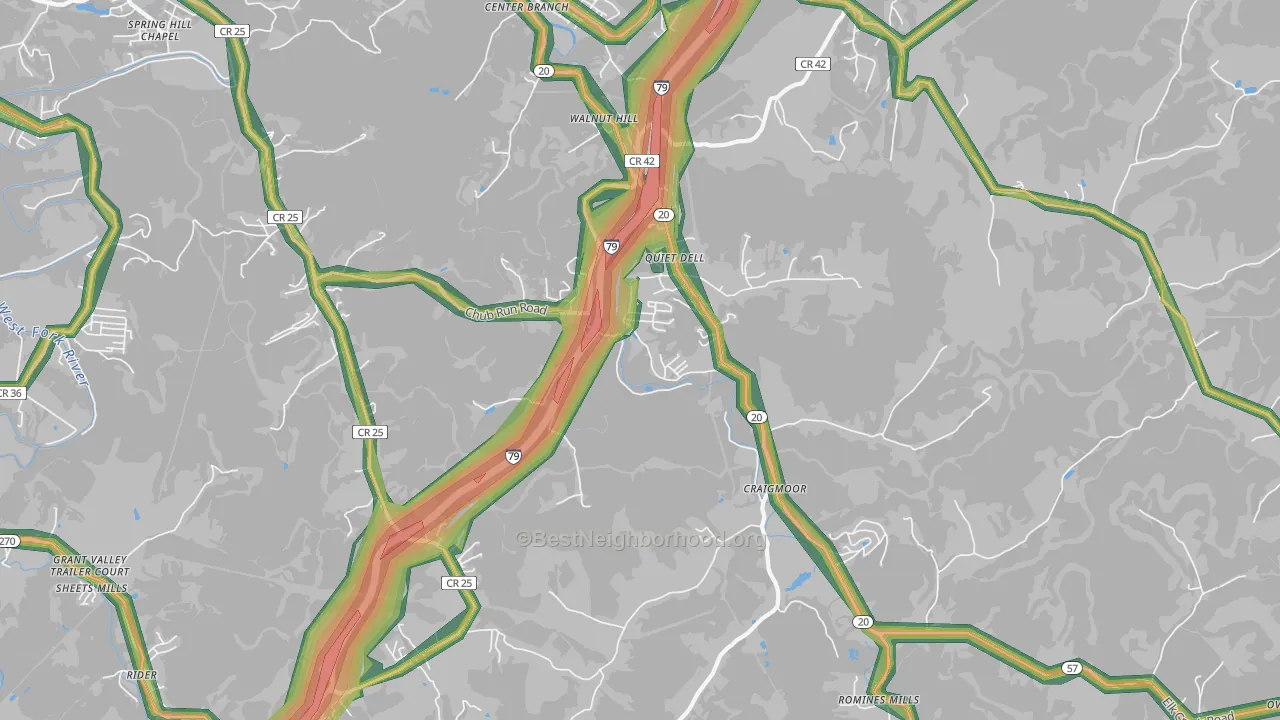 26408, WV Map of Noise Levels in 26408