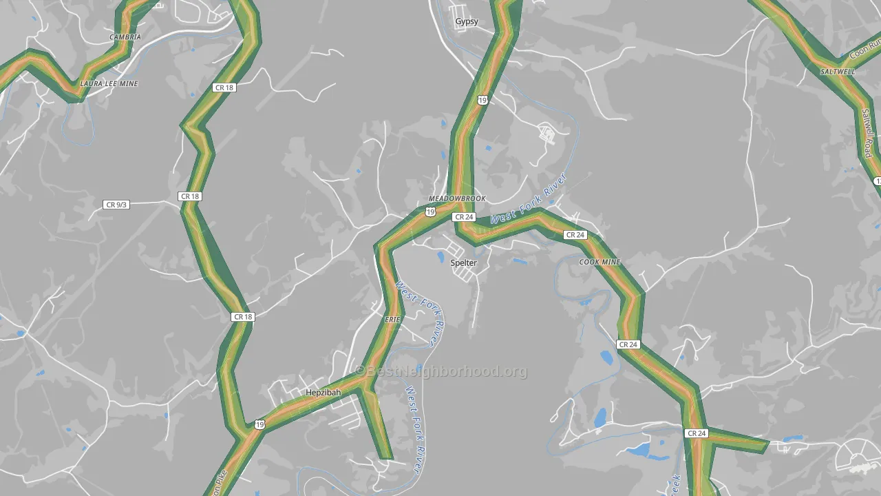 26438, WV Map of Noise Levels in 26438