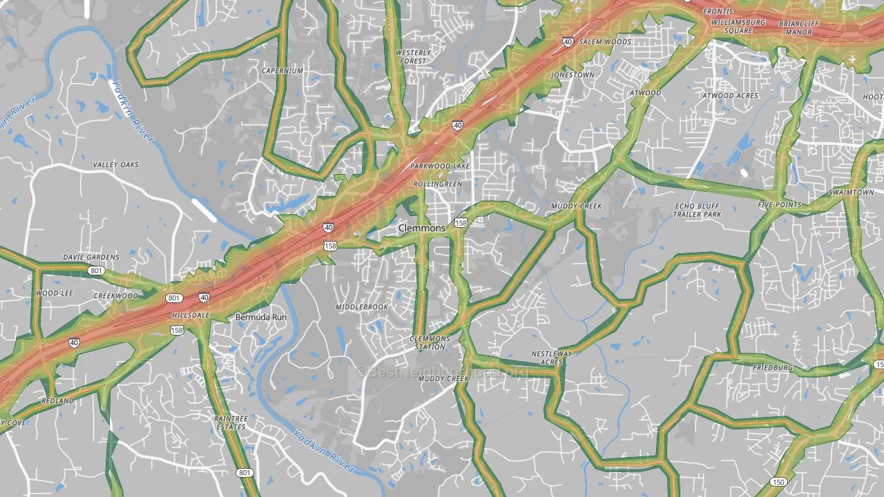 27012, NC Map of Noise Levels in 27012