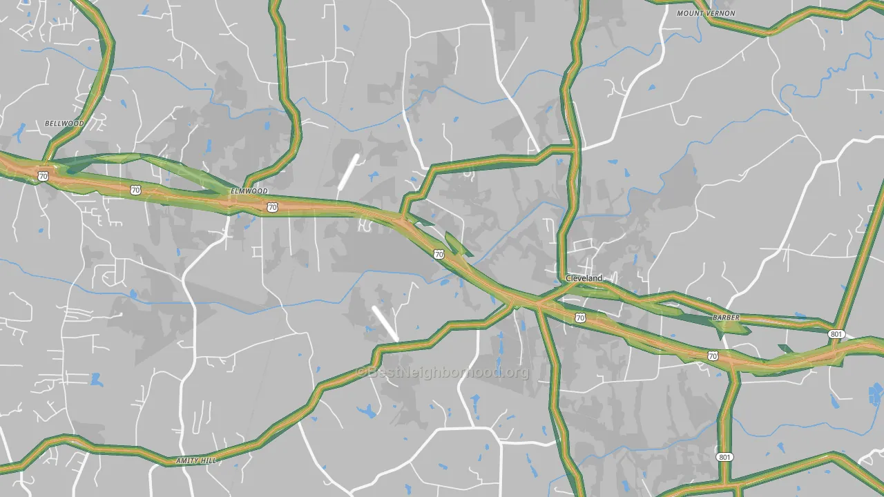 27013, NC Map of Noise Levels in 27013