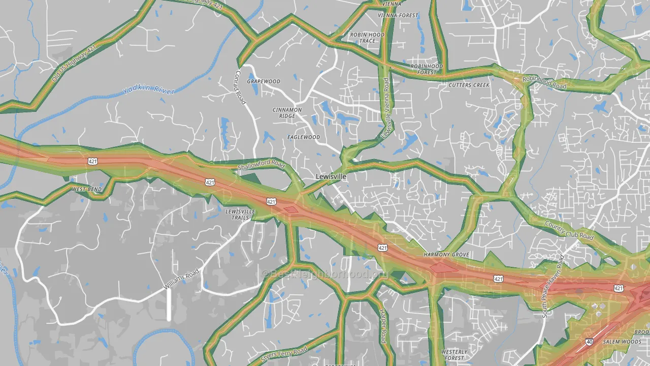 27023, NC Map of Noise Levels in 27023