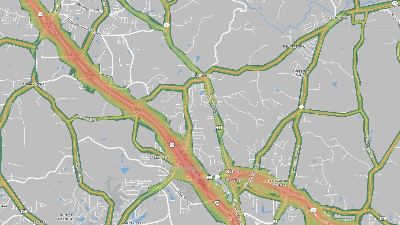 27045, NC Map of Noise Levels in 27045