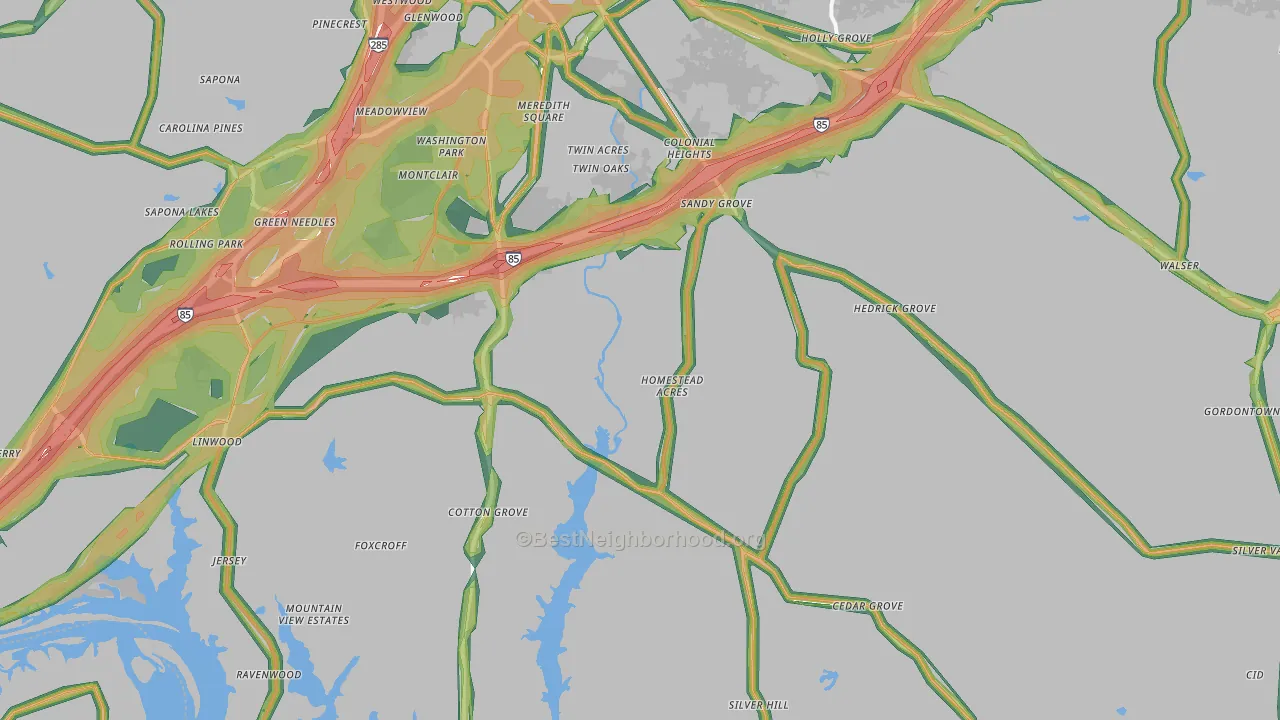27292, NC Map of Noise Levels in 27292
