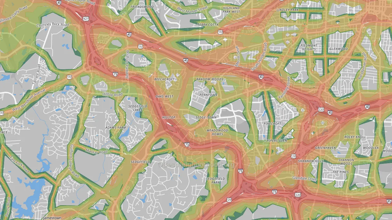 27407, NC Map of Noise Levels in 27407