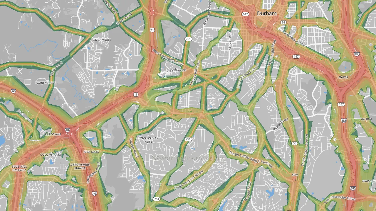 27707, NC Map of Noise Levels in 27707