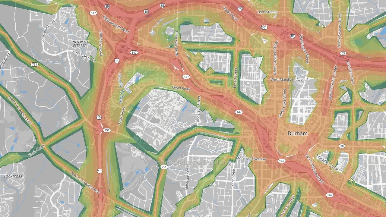 27708, NC Map of Noise Levels in 27708