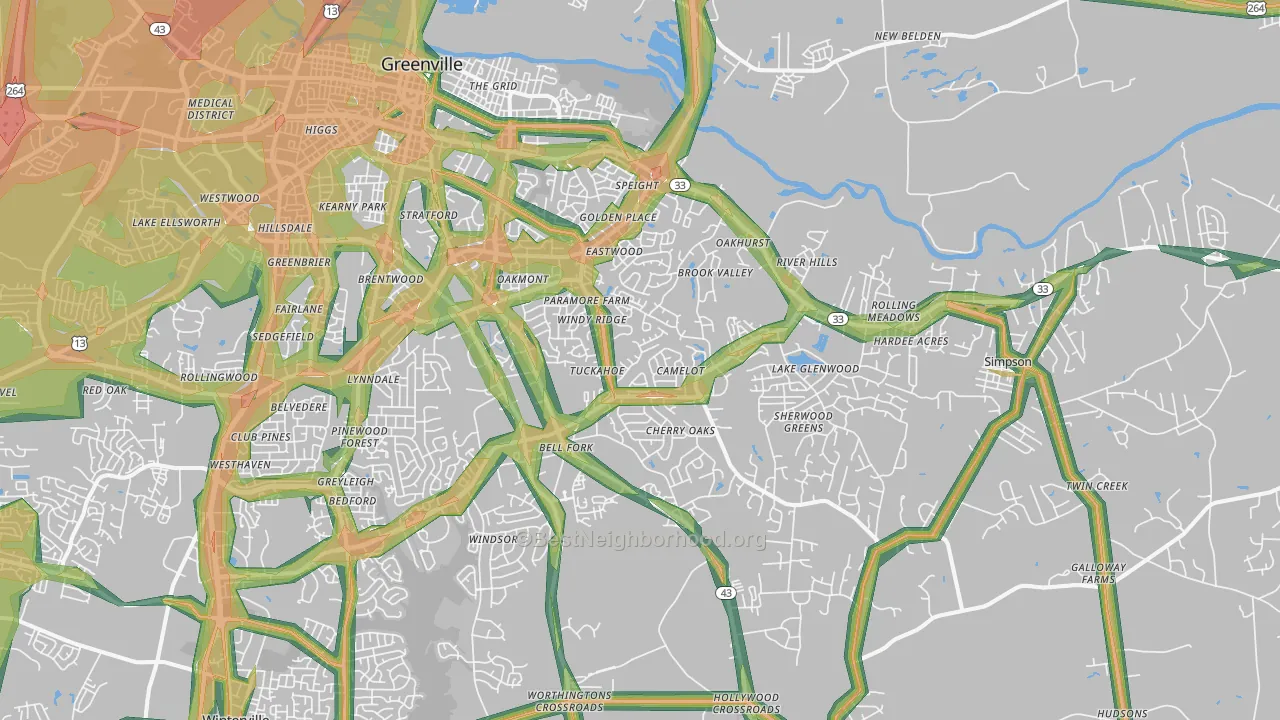 27858, NC Map of Noise Levels in 27858