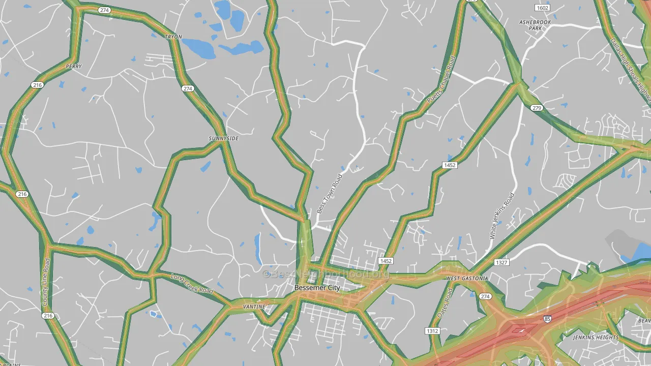 28016, NC Map of Noise Levels in 28016