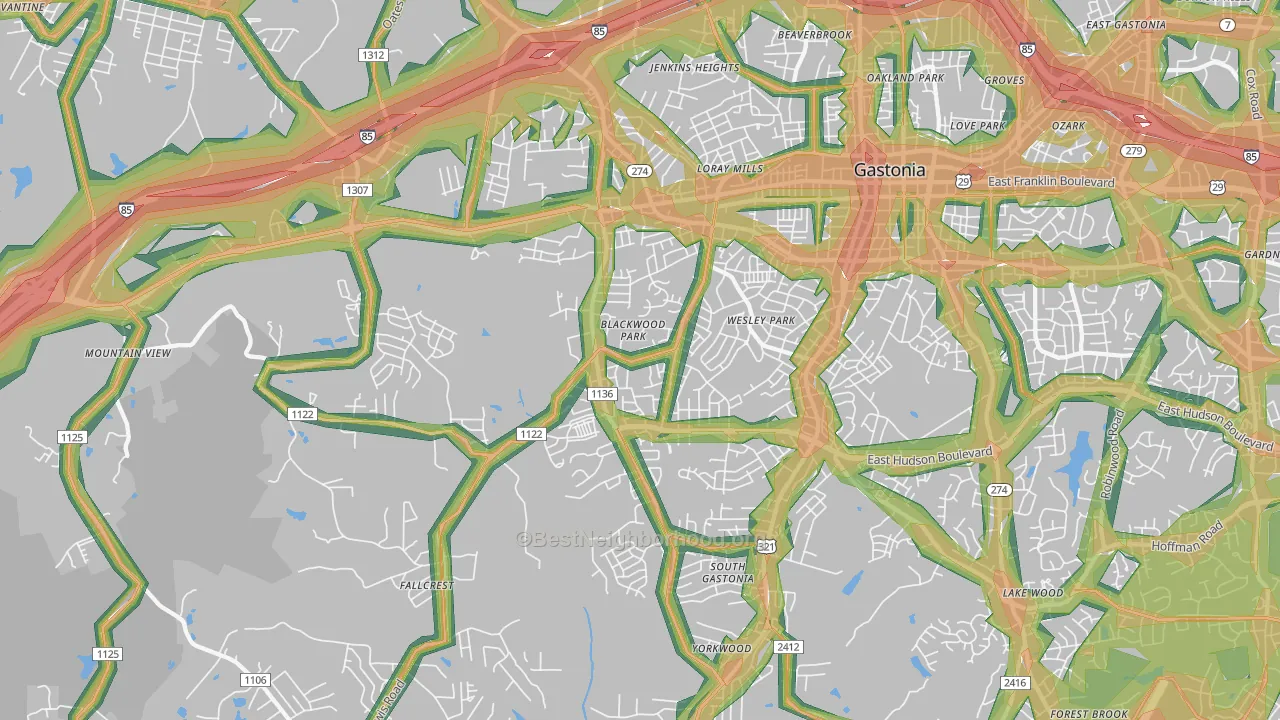 28052, NC Map of Noise Levels in 28052