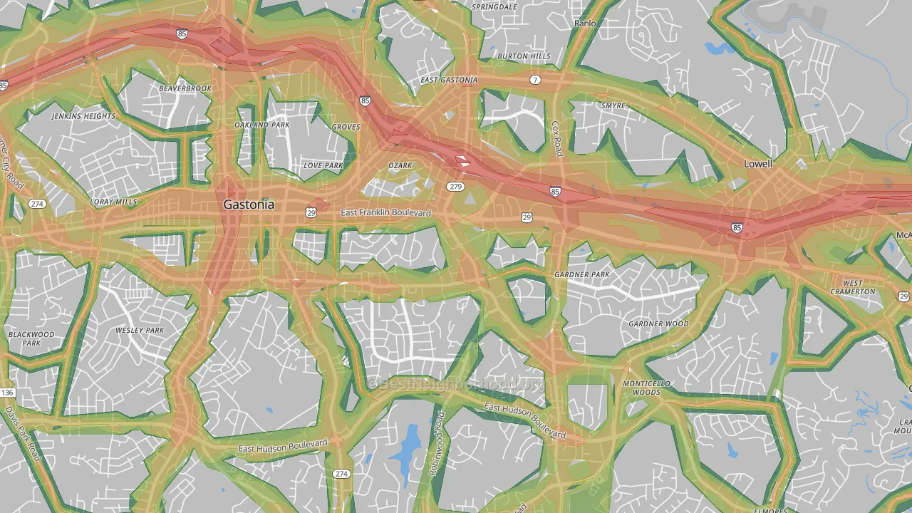 28054, NC Map of Noise Levels in 28054