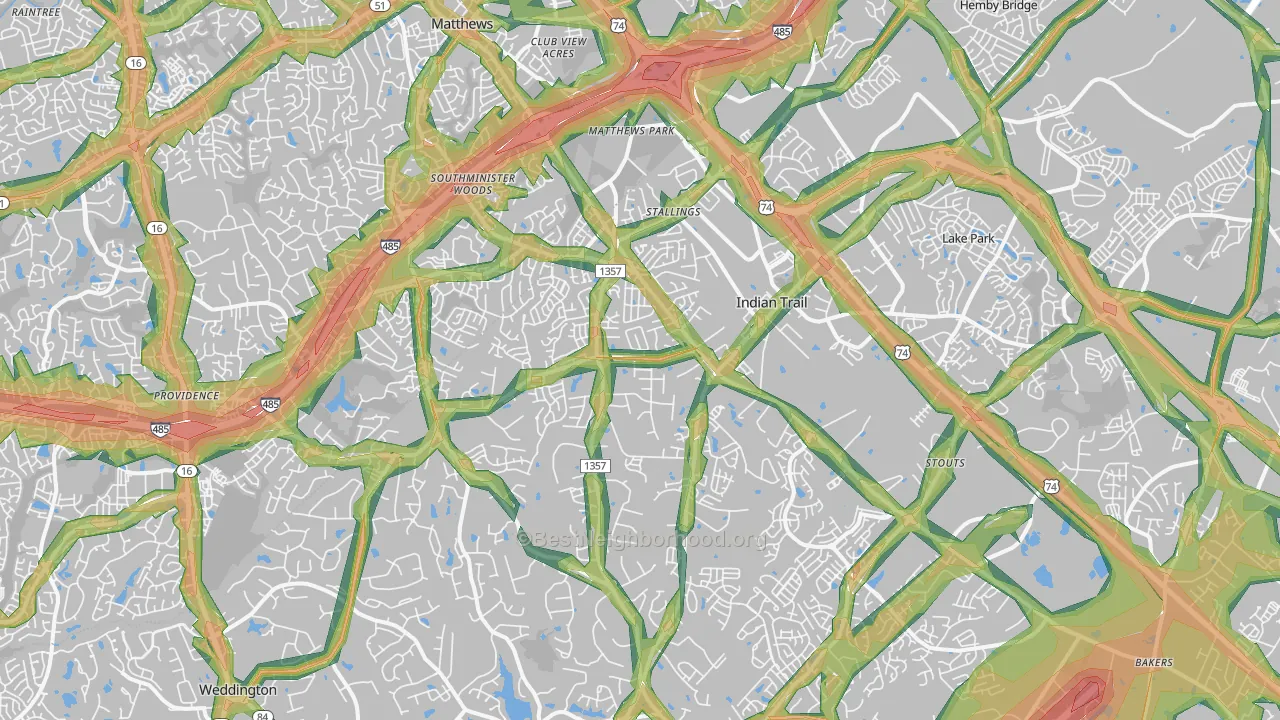 28104, NC Map of Noise Levels in 28104