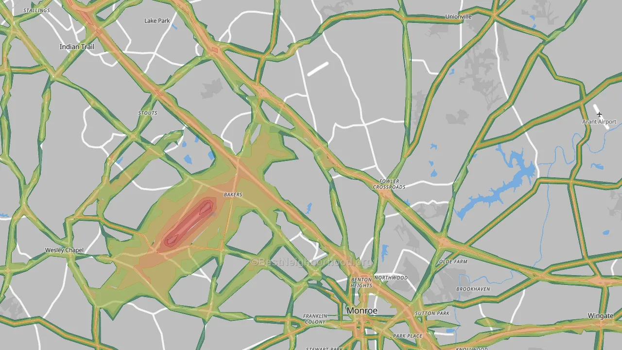 28110, NC Map of Noise Levels in 28110