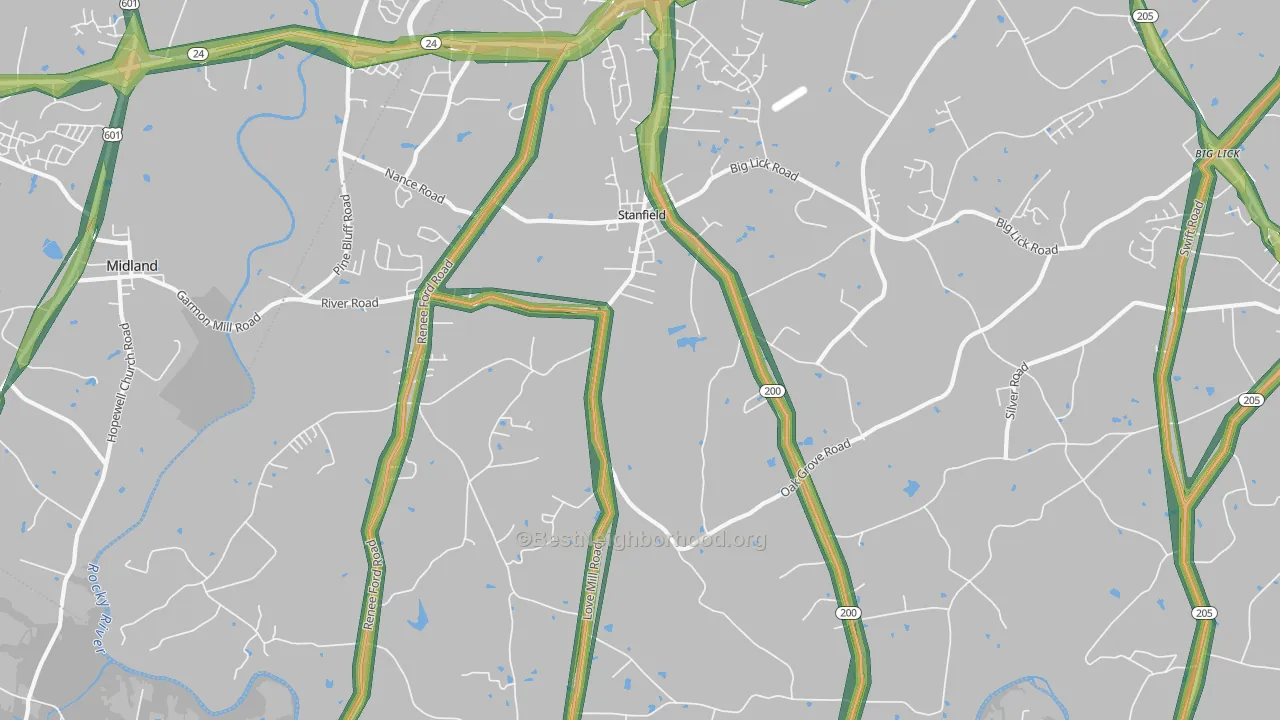 28163, NC Map of Noise Levels in 28163