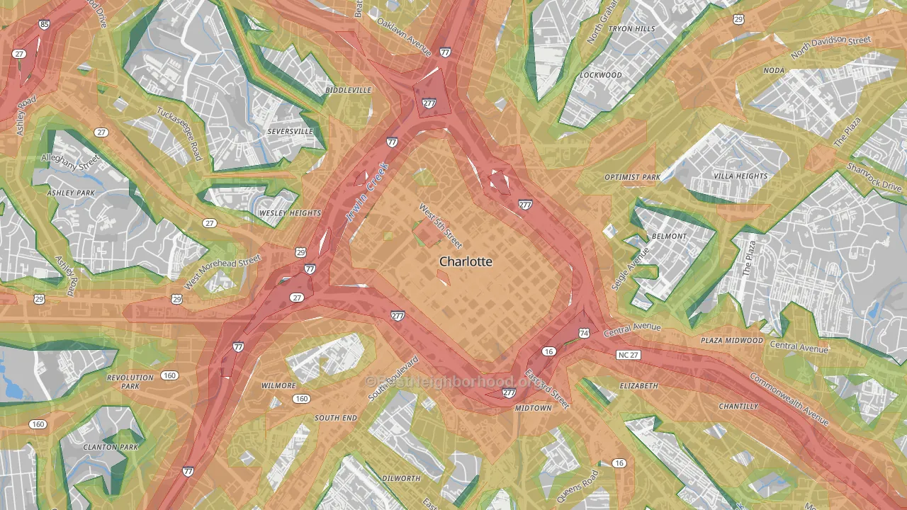 28202, NC Map of Noise Levels in 28202