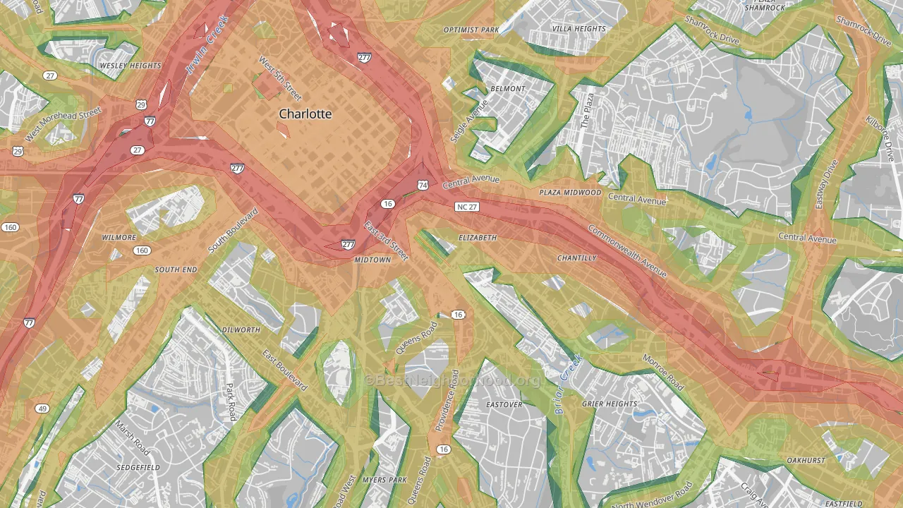 28204, NC Map of Noise Levels in 28204
