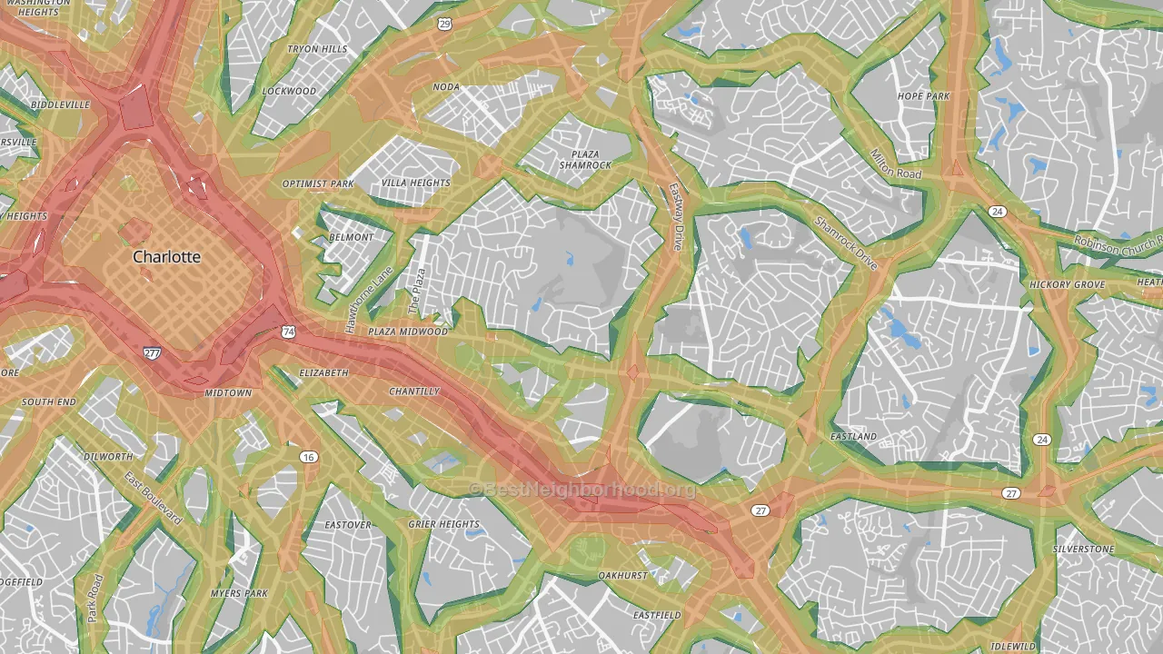 28205, NC Map of Noise Levels in 28205