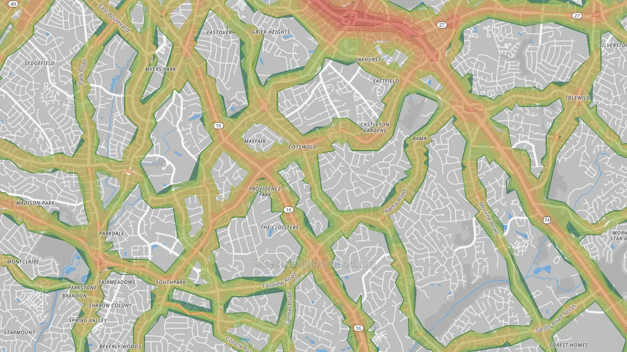 28211, NC Map of Noise Levels in 28211