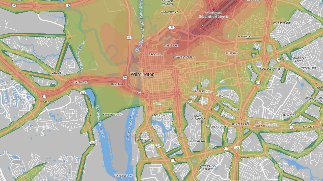 28401, NC Map of Noise Levels in 28401