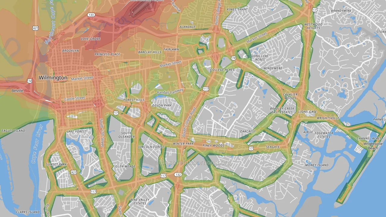 28403, NC Map of Noise Levels in 28403
