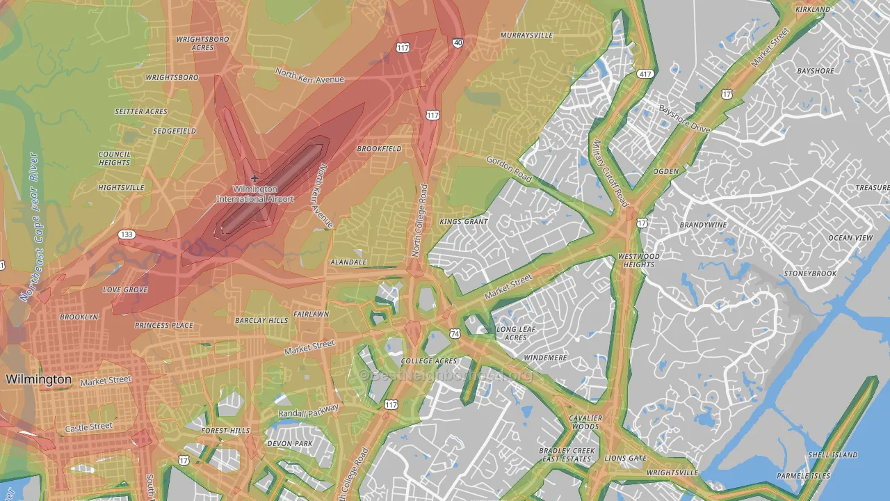 28405, NC Map of Noise Levels in 28405