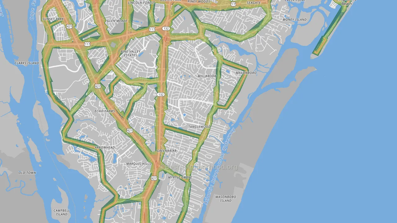 28409, NC Map of Noise Levels in 28409