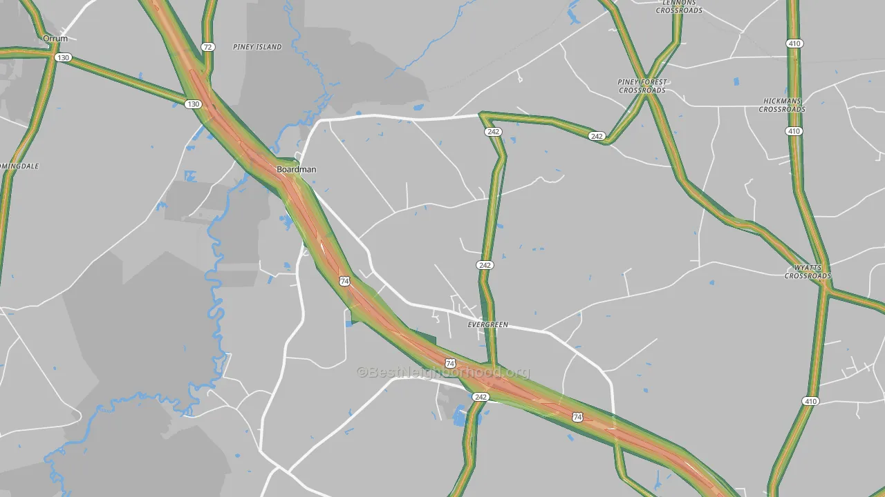 28438, NC Map of Noise Levels in 28438