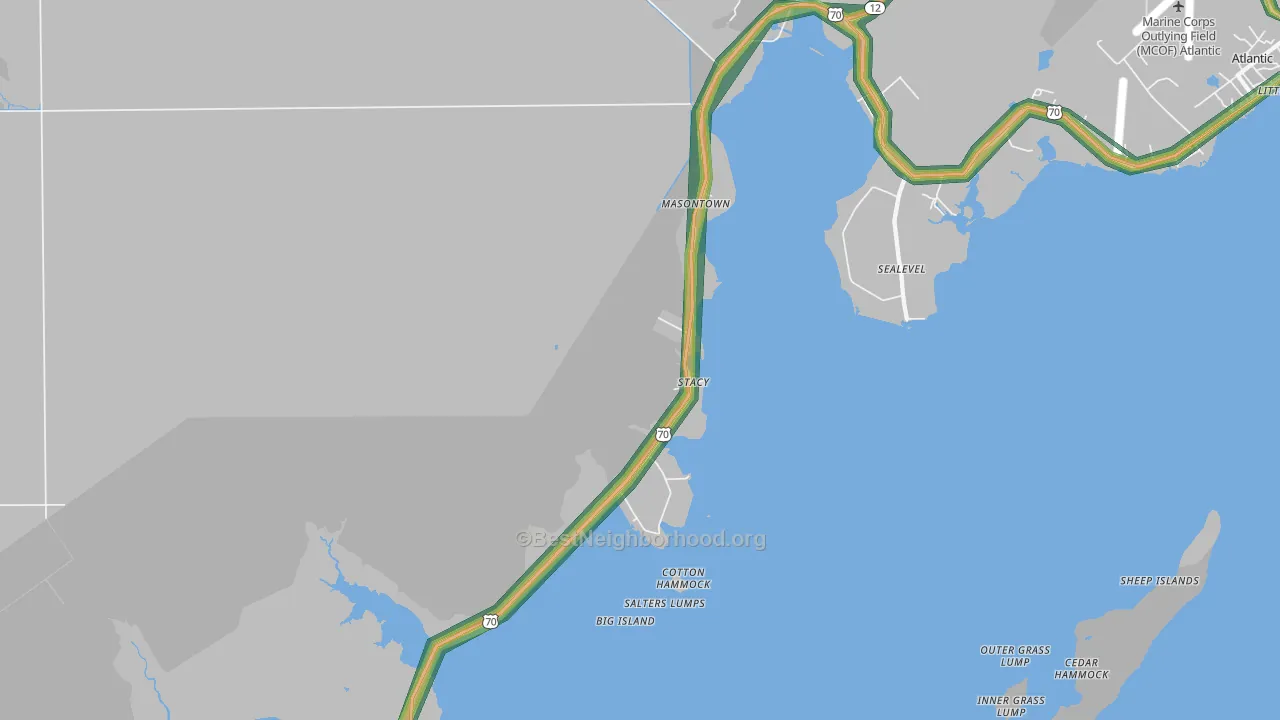 28581, NC Map of Noise Levels in 28581