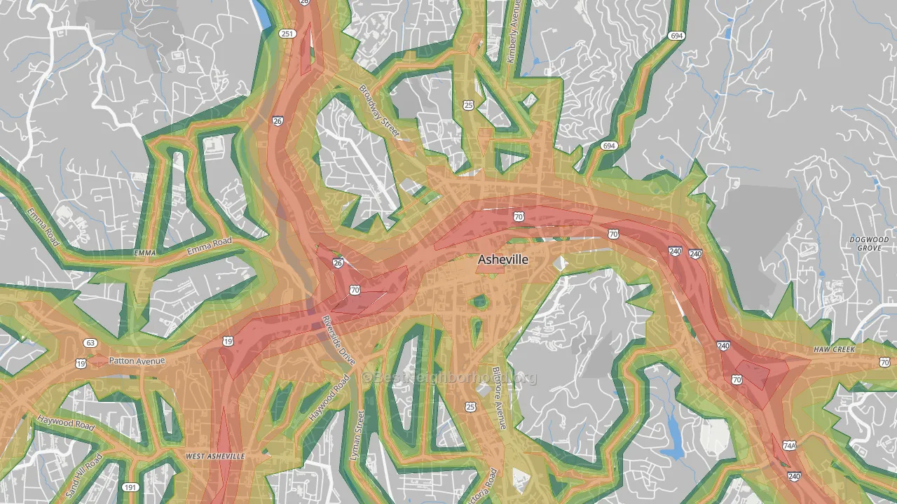 28801, NC Map of Noise Levels in 28801
