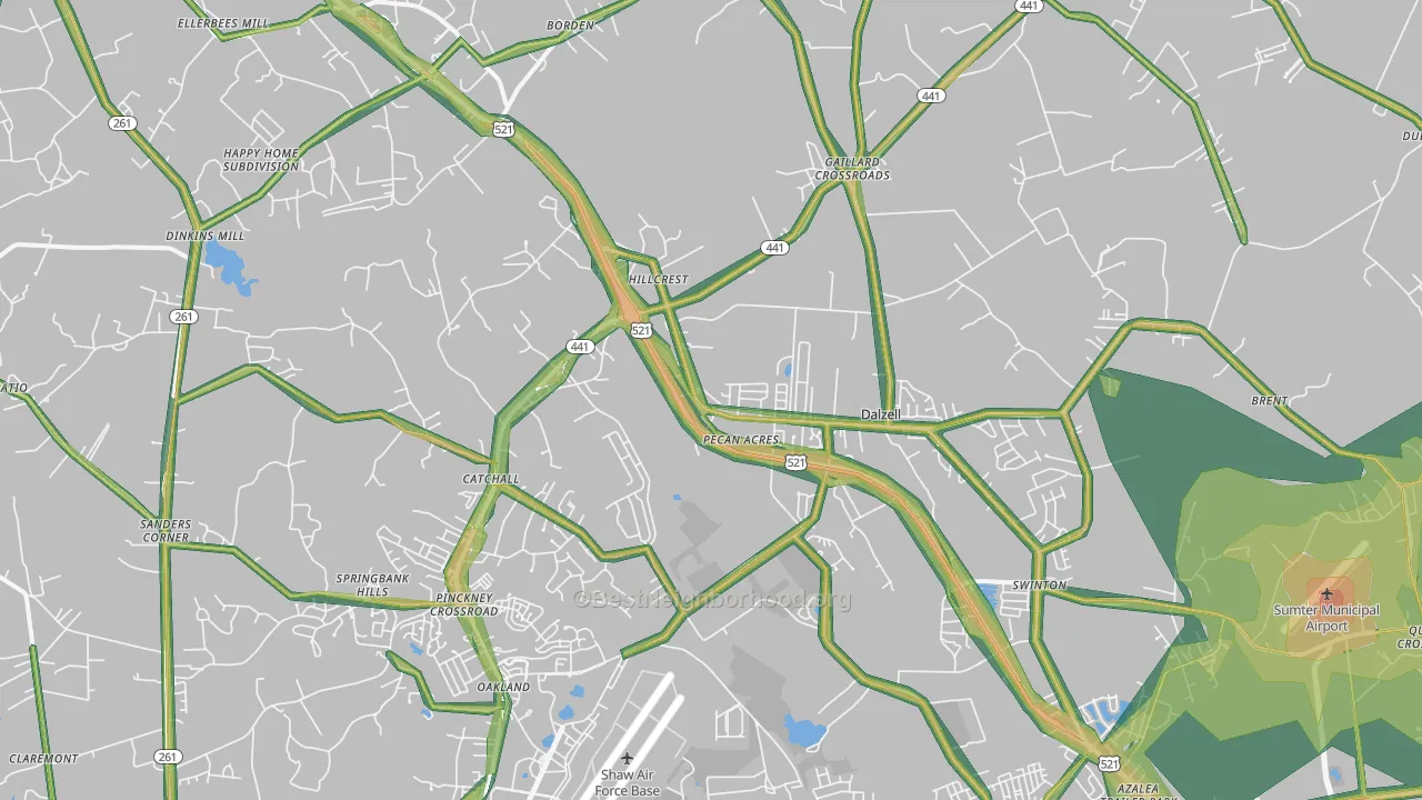 29040, SC Map of Noise Levels in 29040