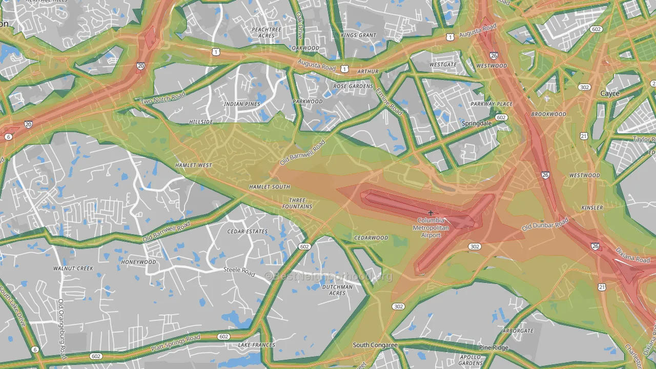 29170, SC Map of Noise Levels in 29170