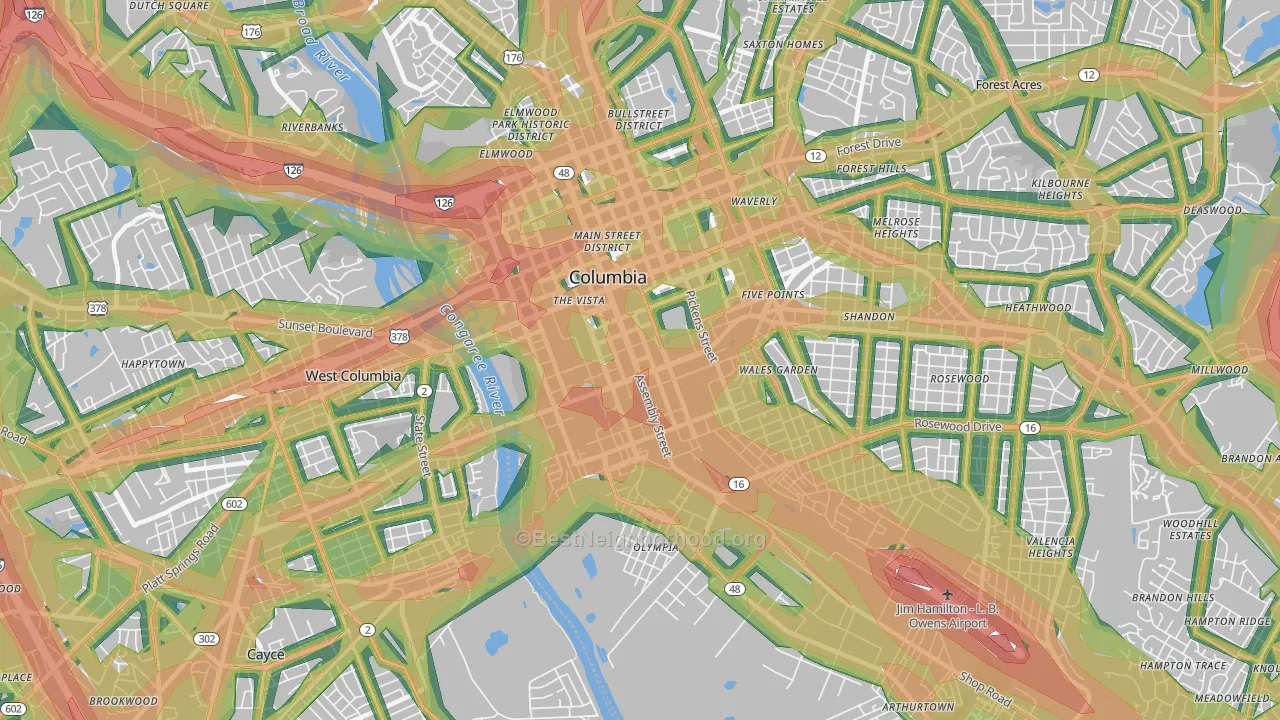 29201, SC Map of Noise Levels in 29201