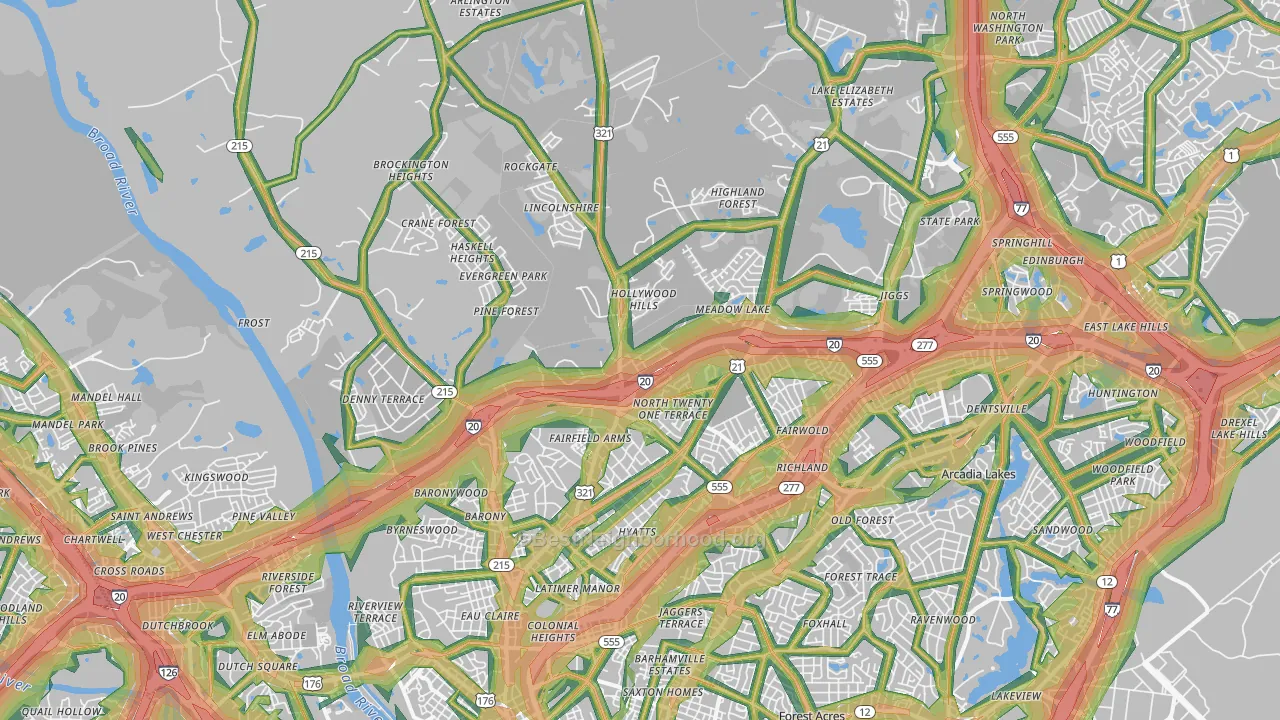 29203, SC Map of Noise Levels in 29203