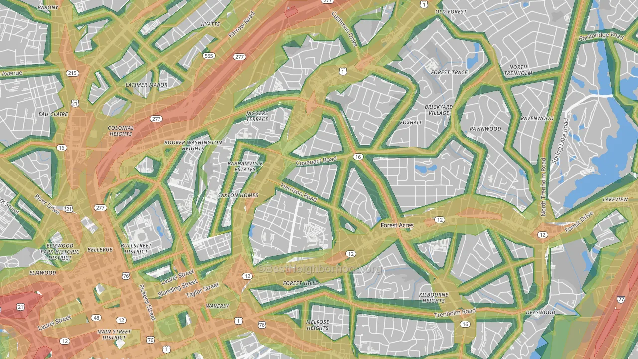 29204, SC Map of Noise Levels in 29204