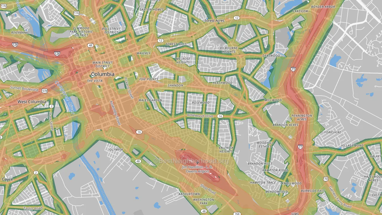 29205, SC Map of Noise Levels in 29205