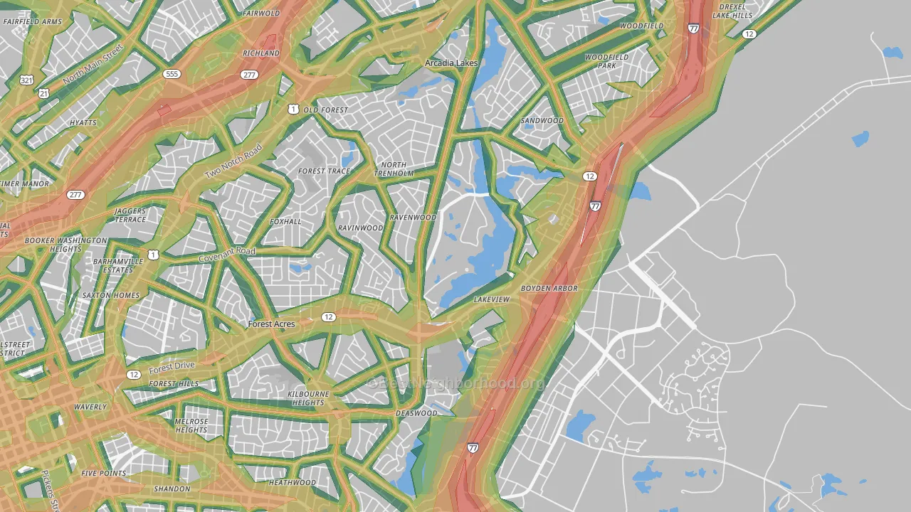 29206, SC Map of Noise Levels in 29206