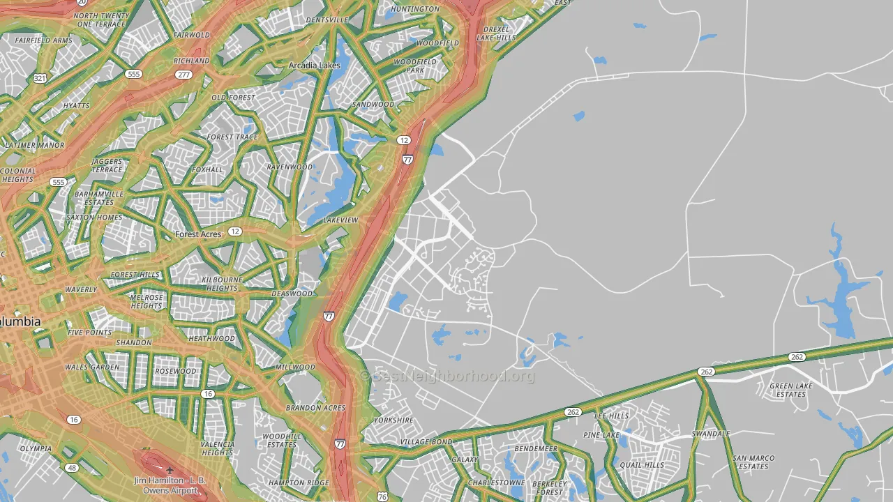 29207, SC Map of Noise Levels in 29207