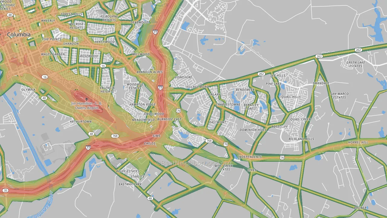 29209, SC Map of Noise Levels in 29209