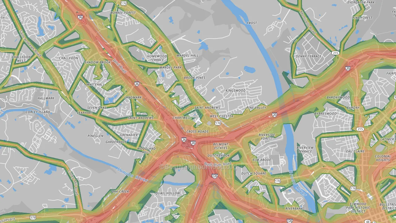 29210, SC Map of Noise Levels in 29210