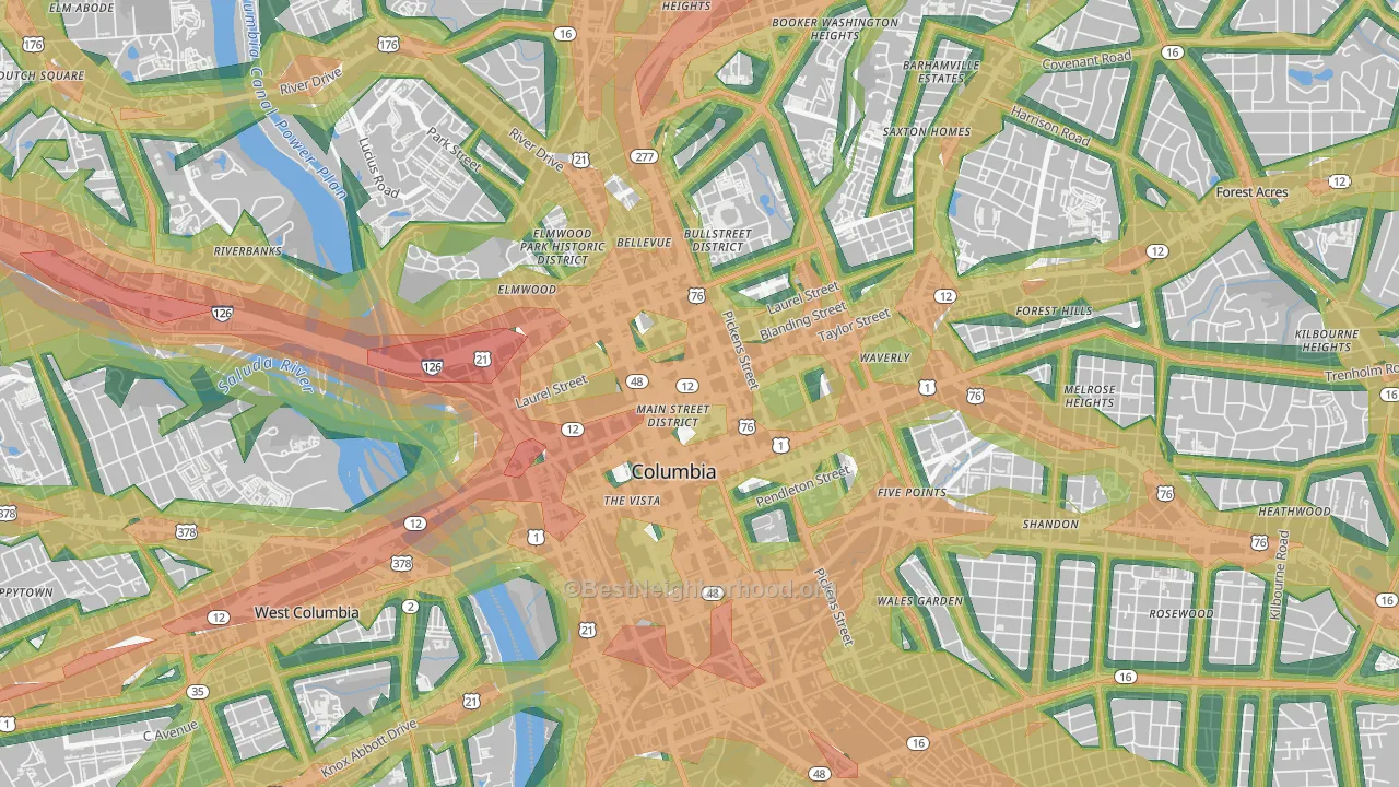 29220, SC Map of Noise Levels in 29220