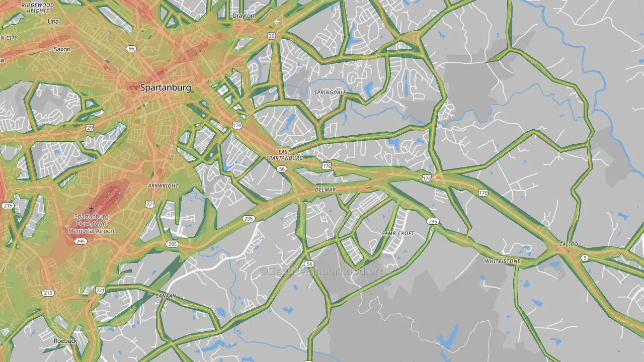 29302, SC Map of Noise Levels in 29302