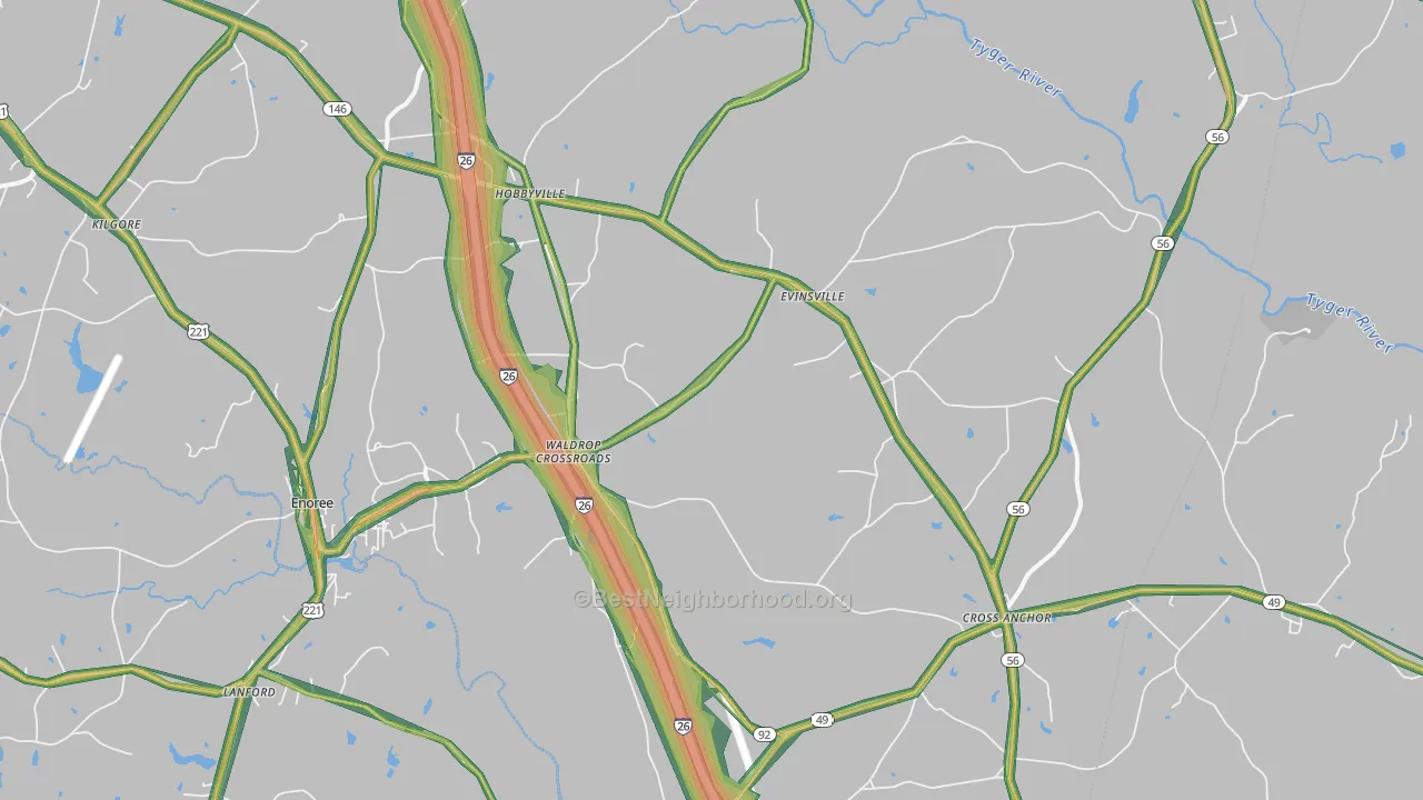 29335, SC Map of Noise Levels in 29335