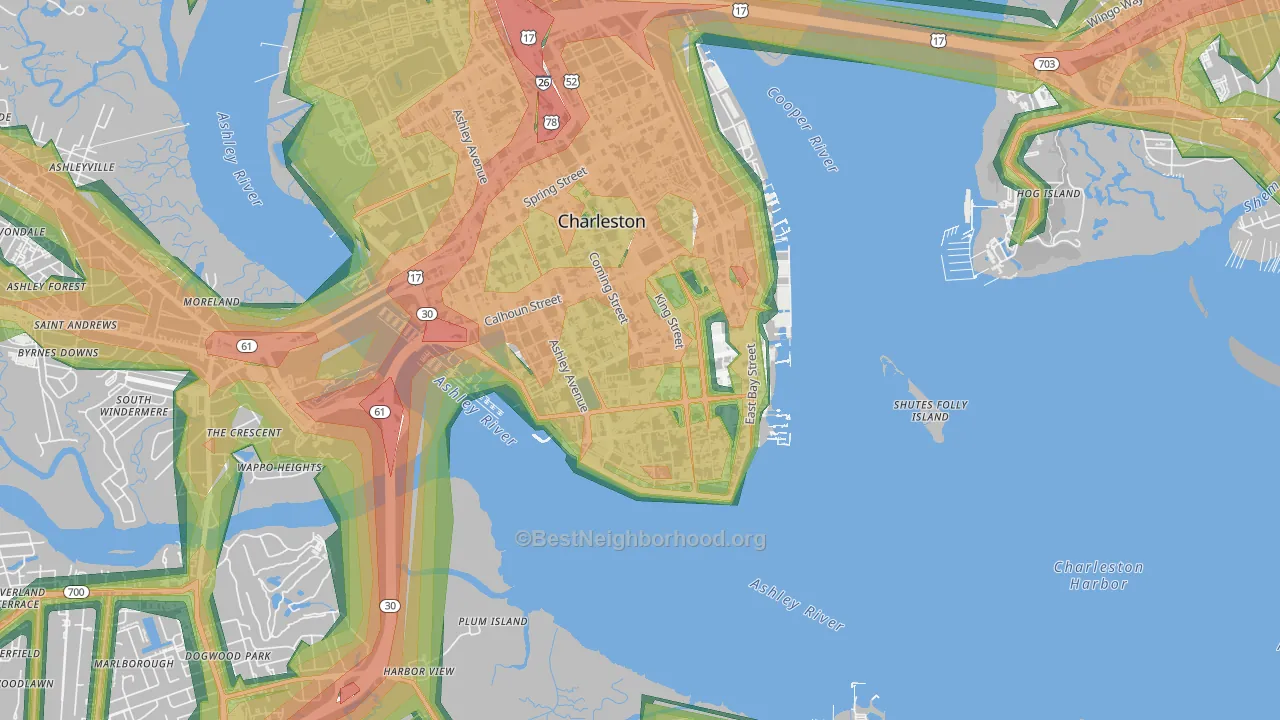 29401, SC Map of Noise Levels in 29401